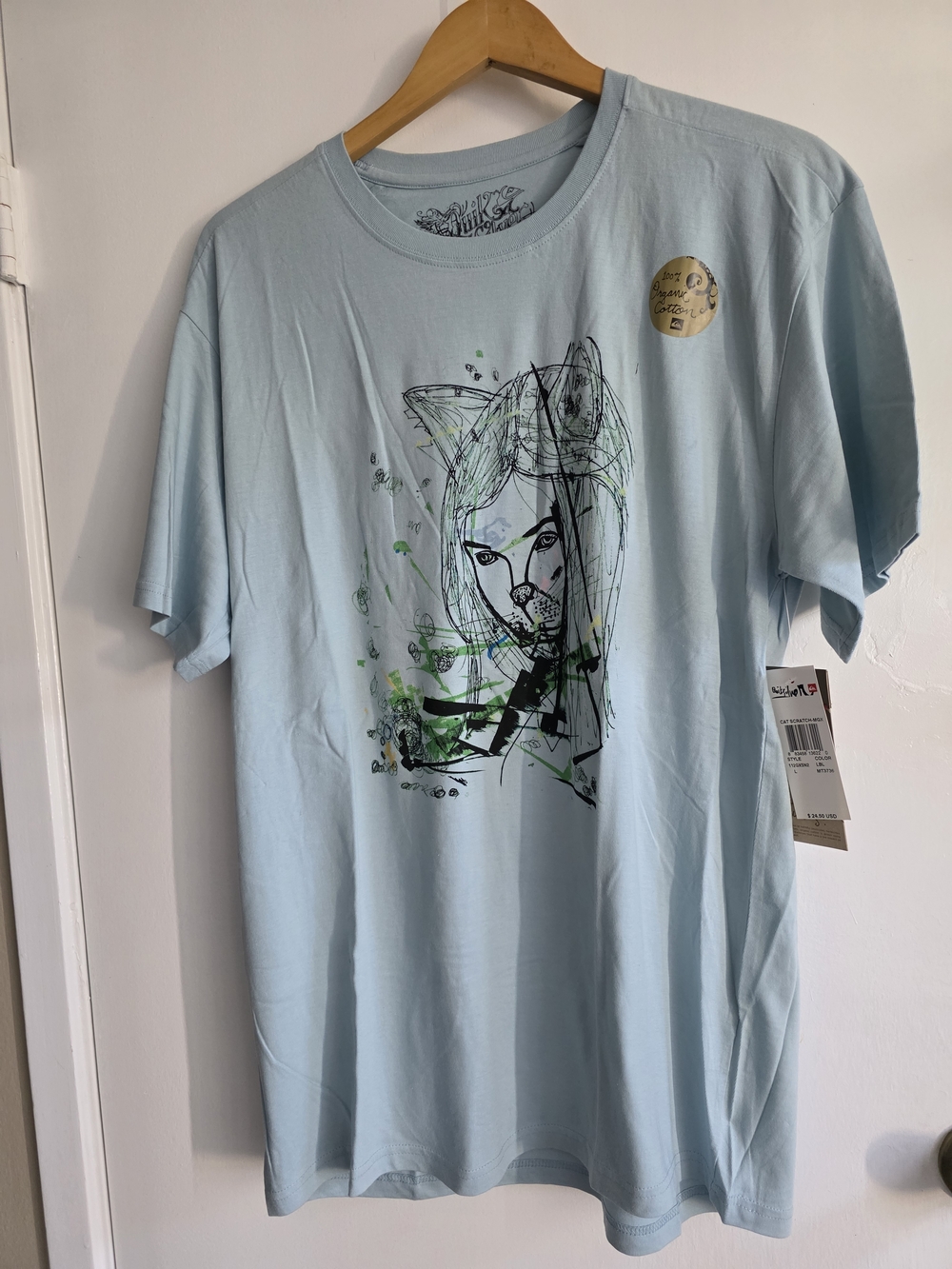 Quiksilver Light Blue Graphic Short-Sleeve Tee with Green Accents